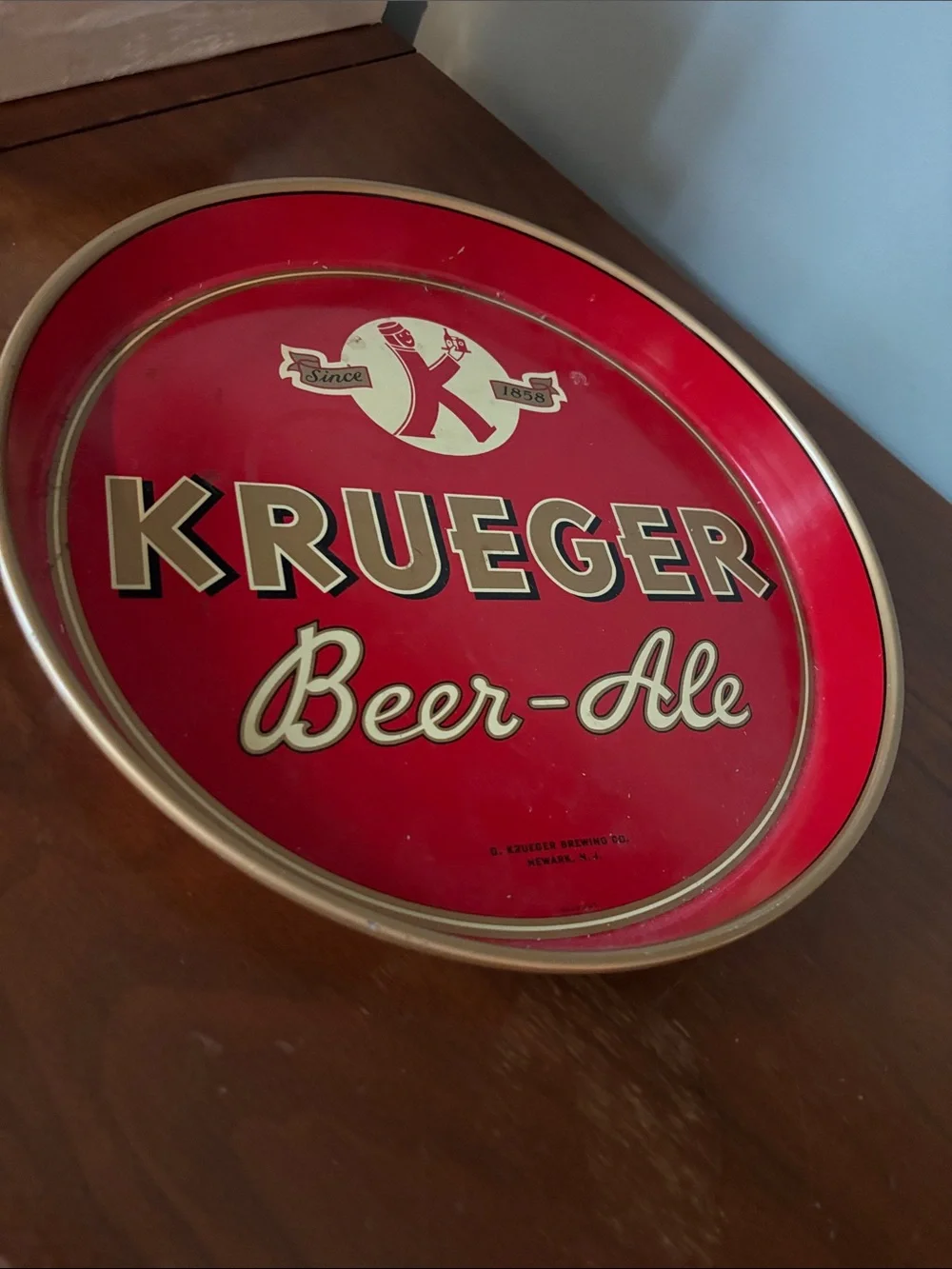Vintage Krueger Beer-Ale Red and Gold Serving Tray